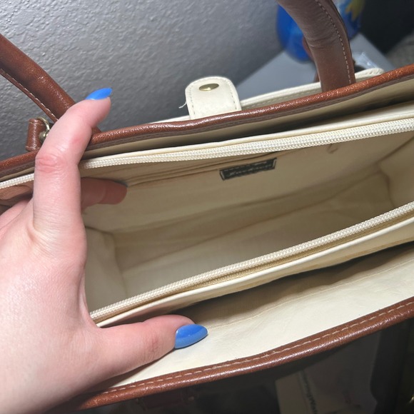 Vintage Jackson Two Tone Satchel Handbag Cream Brown minimal classic everyday - Picture 5 of 7